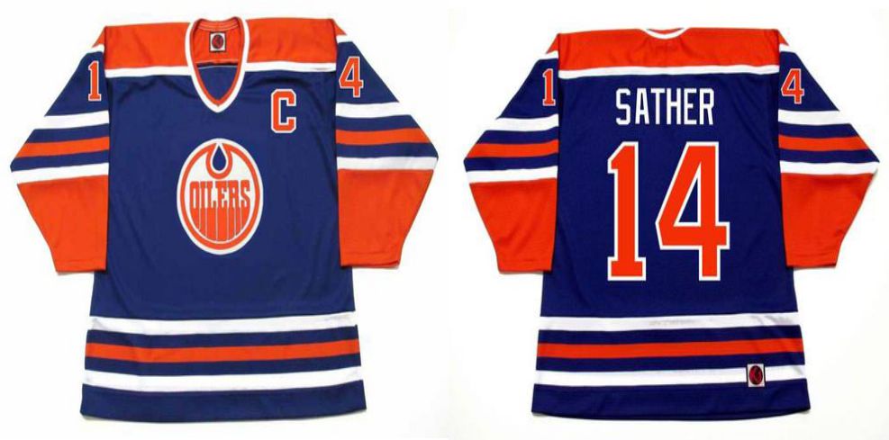 2019 Men Edmonton Oilers #14 Sather Blue CCM NHL jerseys